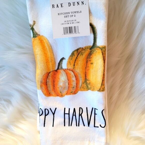 Rae Dunn Happy Harvest Kitchen towels set of 2 orange pumpkins 16in x 26in - Picture 11 of 11